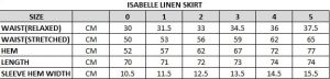 Isabelle Linen Skirt Size Chart