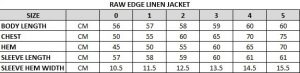 Raw Edge Linen Jacket Size Chart