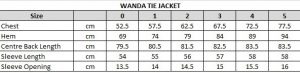 Wanda Tie Jacket Size Chart