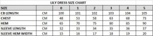 Lily Linen Dress Size Chart