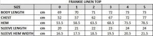 Frankie Linen Top Size Chart