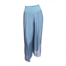 Silk Pants Full Length Blue Metal