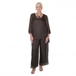 Nancy Crossover Silk Top - Charcoal