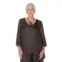 Nancy Crossover Silk Top - Charcoal
