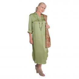 Cloudy Apple Patcee Patio Maxi Satin Dress with 3/4 Sleeve