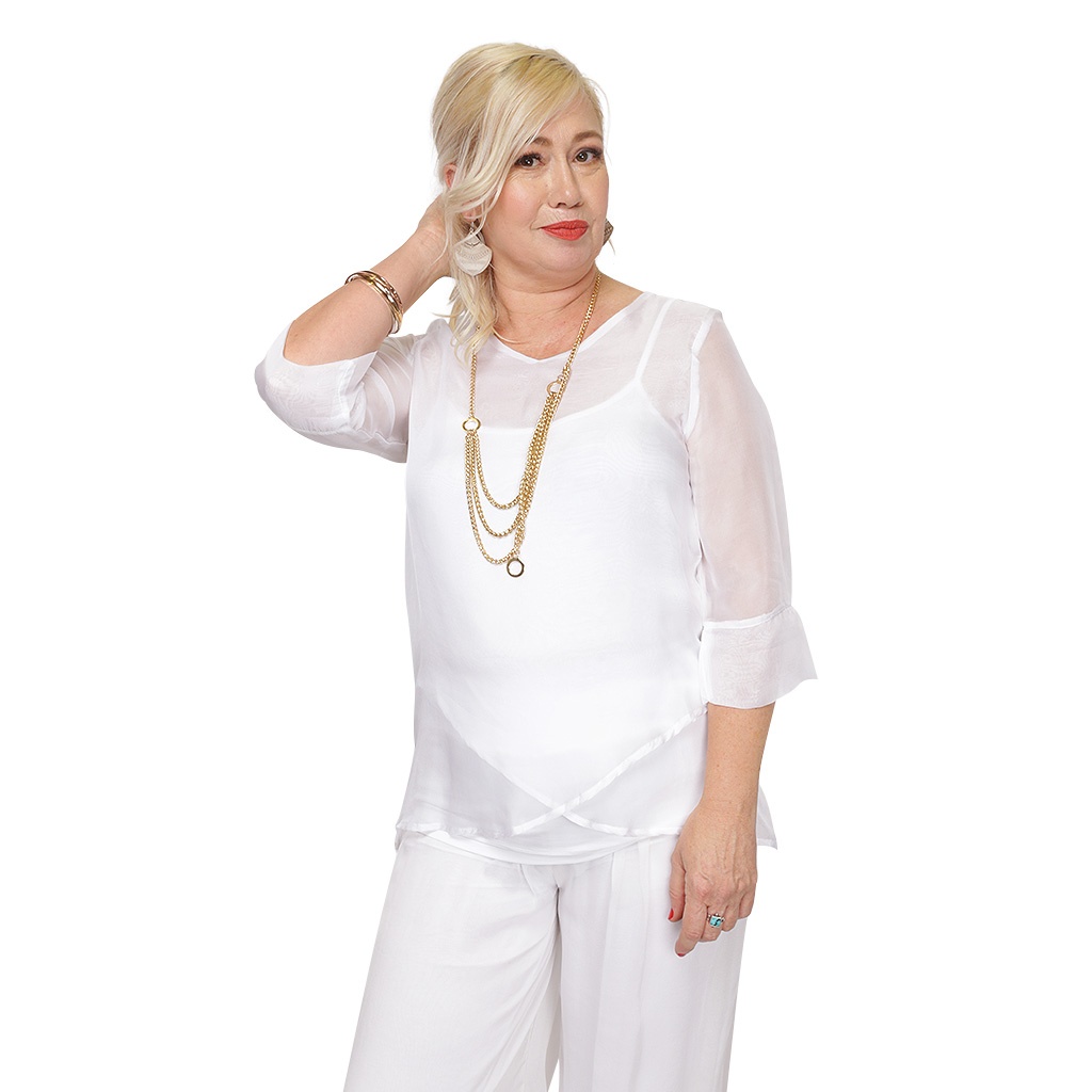 White Nancy Crossover Silk Top